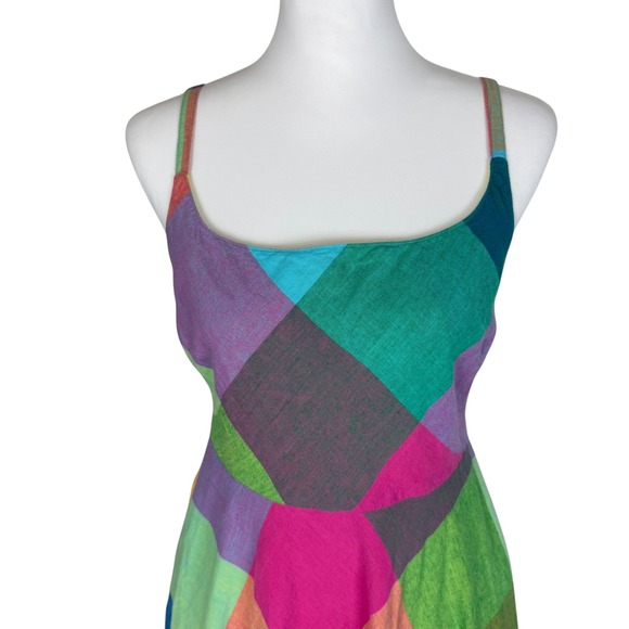 Liz Claiborne Womens Rainbow Patchwork Linen Blend Midi Dress Multi Color Size 6 - Picture 3 of 11